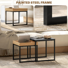 Close up of the coffee tables showing the steel frame and protective foot pads