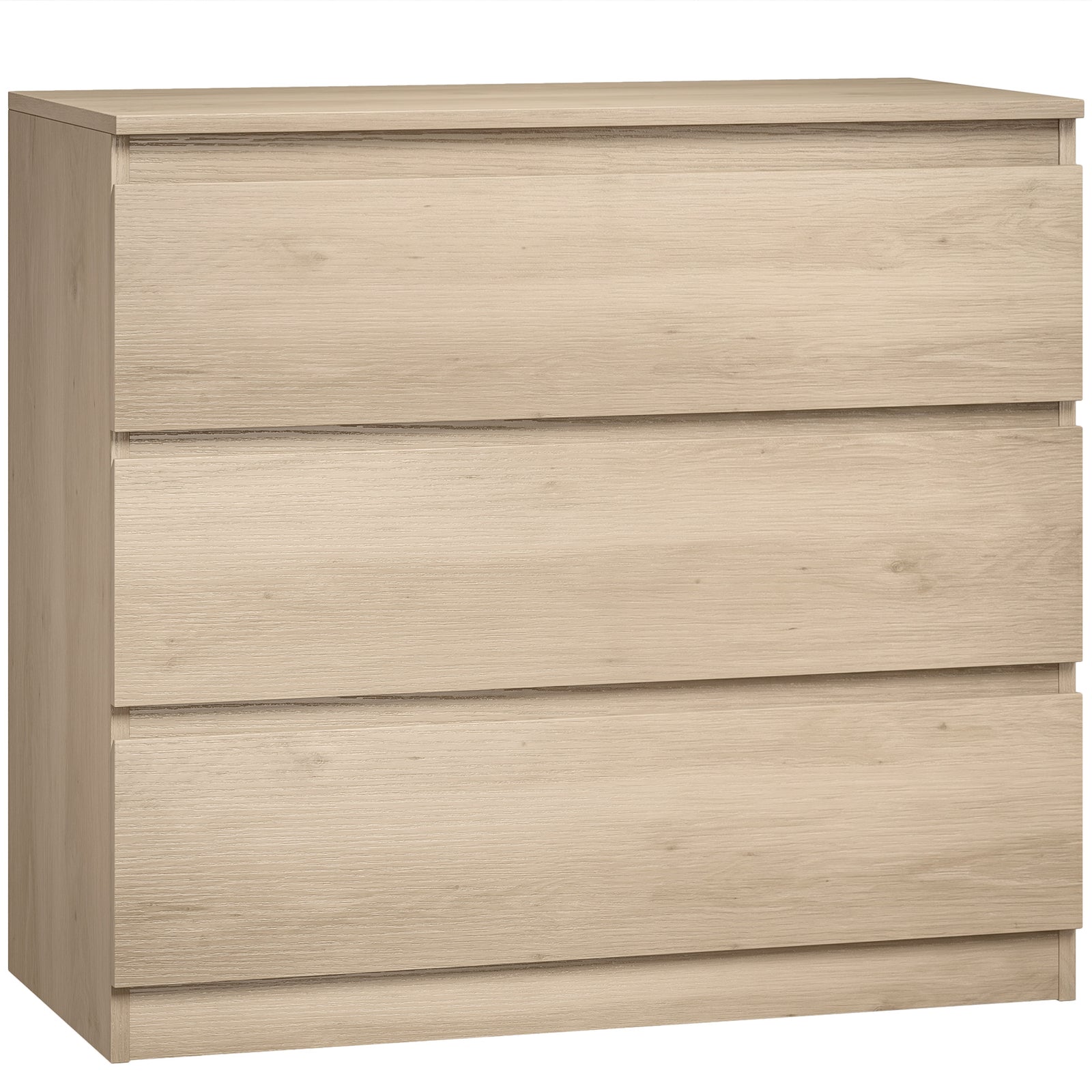 HOMCOM 3-Drawer Storage Organiser Unit, Chest of Drawers for Bedroom, Living Room, 80 x 39 x 73cm, Oak