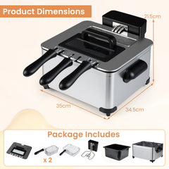 5L Electric Deep Fryer with 3 Baskets and LED Touch Screen for Kitchen-Silver