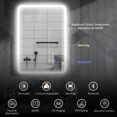 HOMCOM 70 x 50cm LED Bathroom Mirror, with Bluetooth - Silver Tone