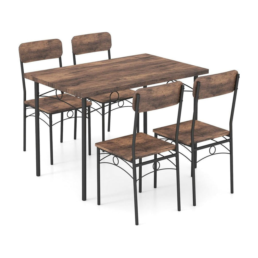 5-Piece Dining Table Set Industrial Metal Frame with Rectangular Table-Coffee
