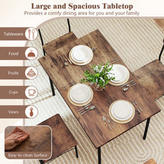 5-Piece Dining Table Set Industrial Metal Frame with Rectangular Table-Coffee