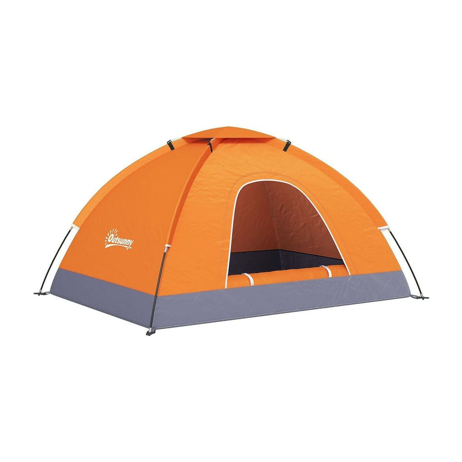 Outsunny 2 Person Camping Tent, Dome Tent with Zipped Doors, Storage Pocket, Portable Handy Bag, Orange