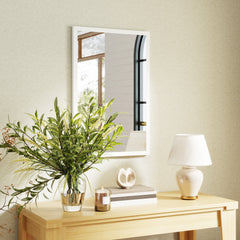 HOMCOM Rectangular wall mirror 60 x 40 cm, white wood frame, ideal for bathroom, living room or bedroom