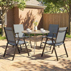 Outsunny Folding Garden Chairs Set of 4, Foldable Garden Dining Chairs with High Back, Armrests, Texteline Seat, Light Grey