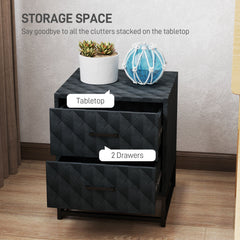 HOMCOM Bedside Tables Set of 2, Modern Bedside Table Nightstand with 2 Drawers, Bedside Cabinet Sofa Side Table with Storage, Steel Legs for Bedroom, Living Room, Black