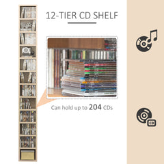 HOMCOM 204 CD Tall Narrow Media Storage Tower - Oak Tone