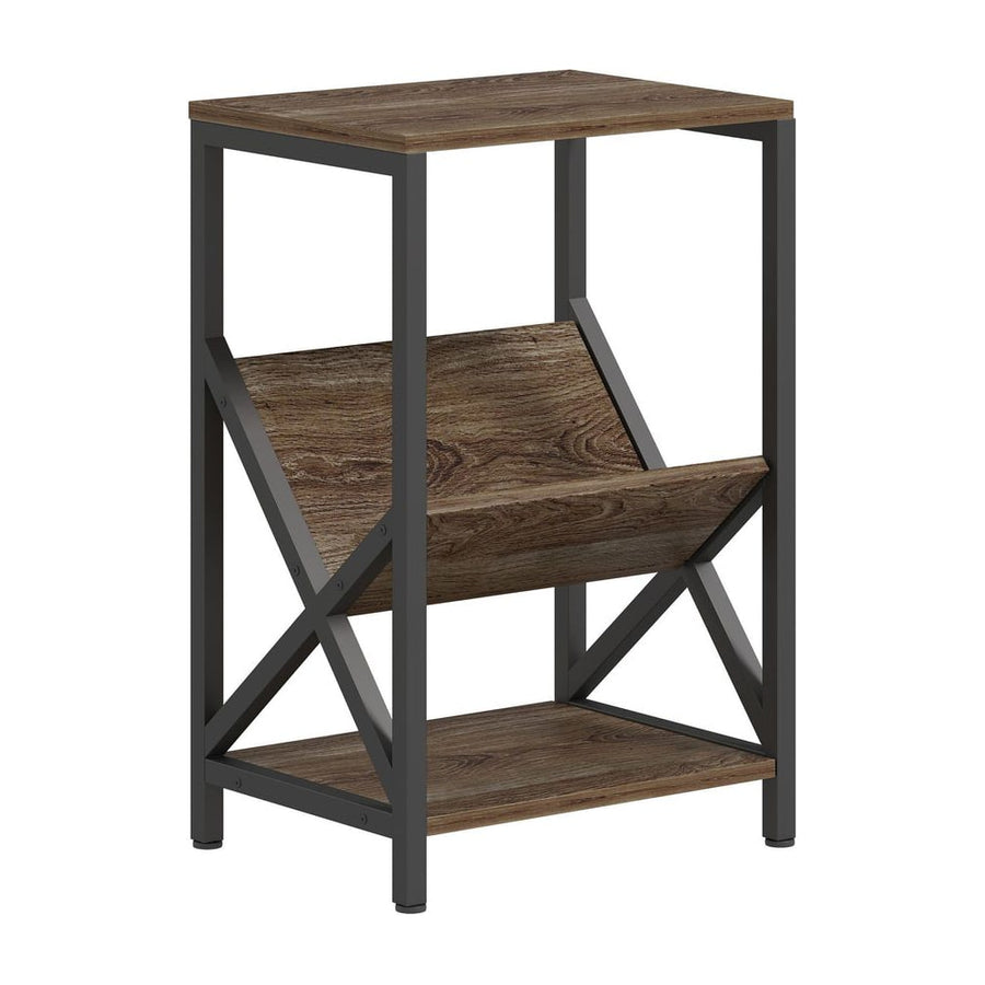 HOMCOM Narrow Side Table, End Table with 3-Tier Storage, V-Shaped Magazine Holder for Living Room, Bedroom, 40 x 30 x 61cm