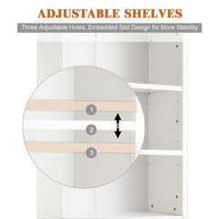 Wooden Tall Bookcase with 3-Tier Storage Cabinet-White