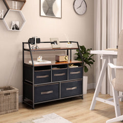 5 Drawers Dresser with Metal Frame and Anti-Toppling Devices-Brown