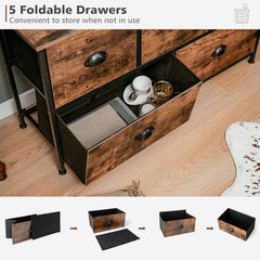 5-Drawer Multifunction Dresser with Foldable Drawers and Wooden Top-Rustic Brown