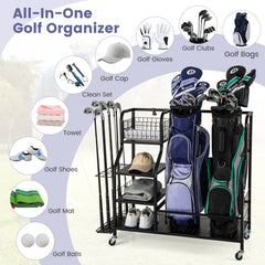 5-In-1 Golf Bag Storage Organizer with Storage Basket-Black