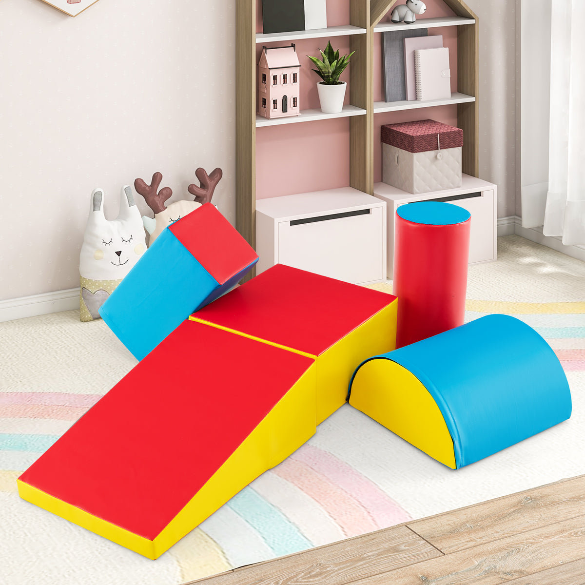 5-Piece Soft Waterproof Kids Climb and Crawl Activity Playset-Blue & Red