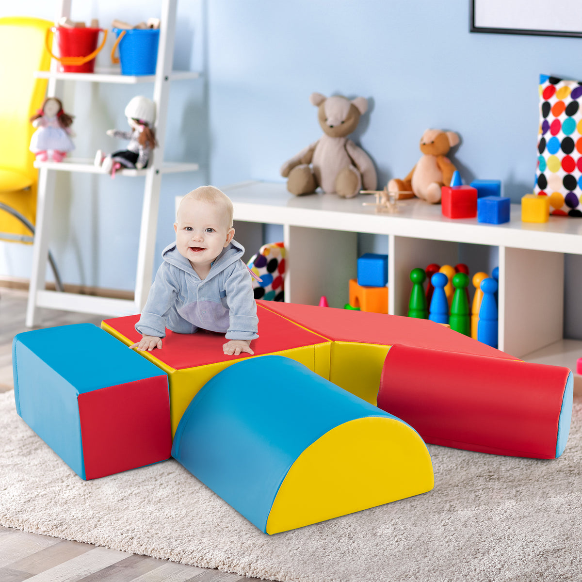 5-Piece Soft Waterproof Kids Climb and Crawl Activity Playset-Blue & Red