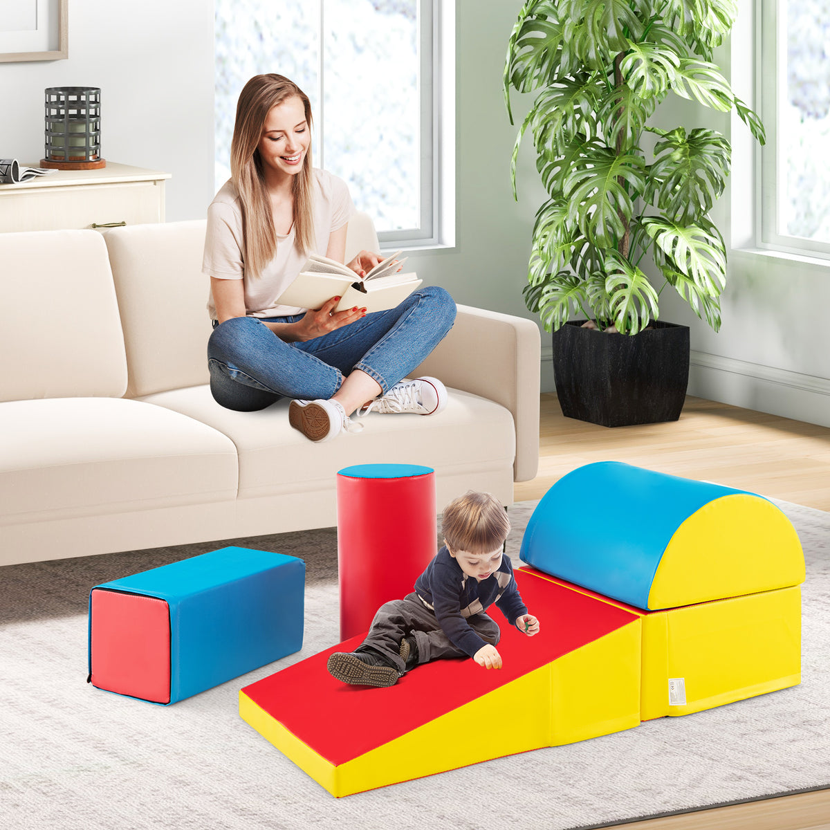 5-Piece Soft Waterproof Kids Climb and Crawl Activity Playset-Blue & Red