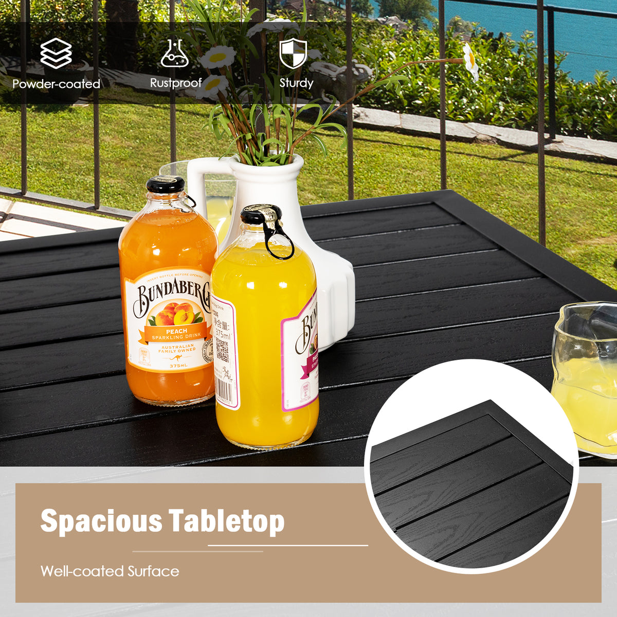 5 Pieces Patio Rattan Bar Stool Set with 4 Wicker Bar Chairs and 1 Bar Table