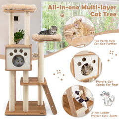 5-Tier Cat Tree Tower with Cando and 2 Padded Plush Perches