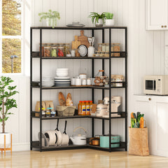 5-Tier Corner Bookshelf with Metal Frame for Living Room-Oak