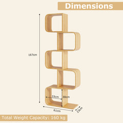 2/3/4/5-Tier S-Shaped Bookcase Bamboo Bookshelf with Open Cubes-5-Tier