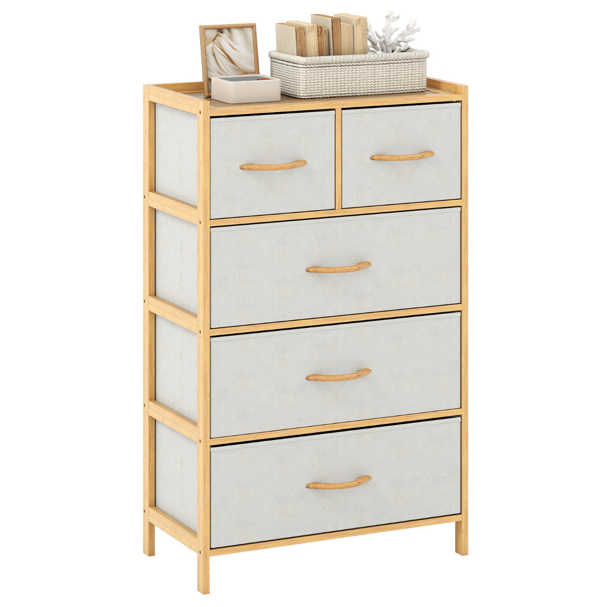 5-Drawer Bamboo Chest of Drawers Vertical Storage Tower-Natural