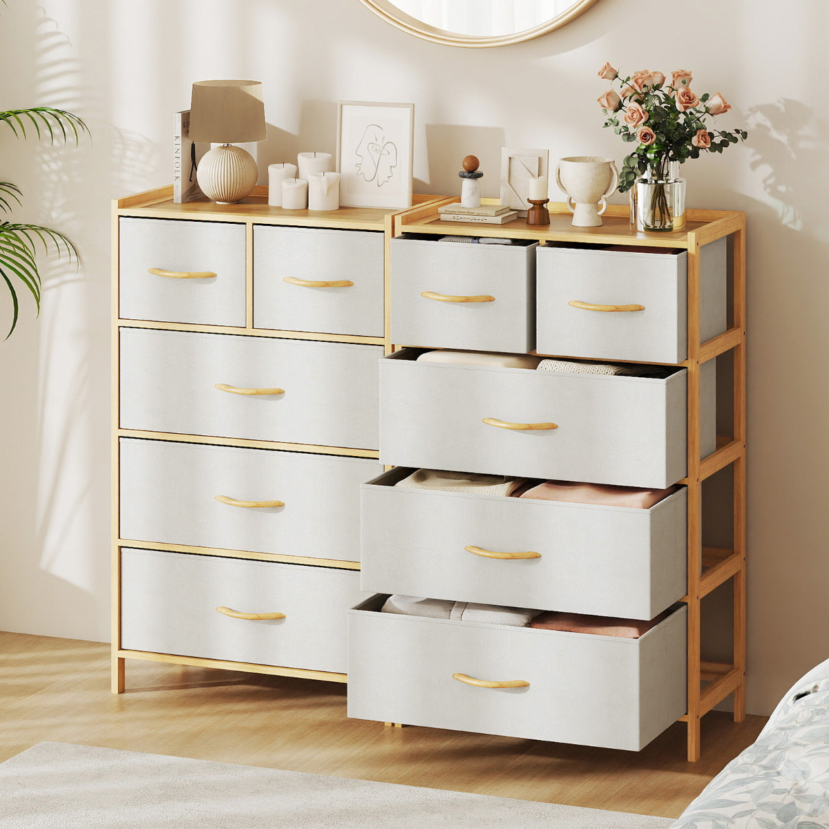 5-Drawer Bamboo Chest of Drawers Vertical Storage Tower-Natural