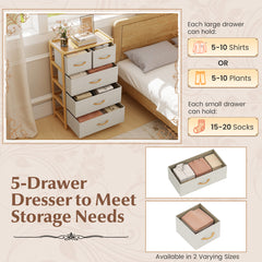 5-Drawer Bamboo Chest of Drawers Vertical Storage Tower-Natural
