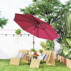 Outsunny 3(m) Tilting Parasol Garden Umbrellas, Outdoor Sun Shade with 8 Ribs, Tilt and Crank Handle for Balcony, Bench, Garden, Wine Red