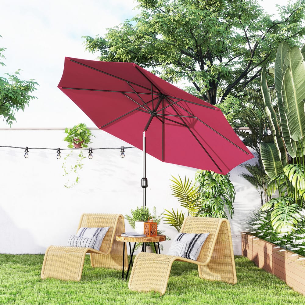 Outsunny 3(m) Tilting Parasol Garden Umbrellas, Outdoor Sun Shade with 8 Ribs, Tilt and Crank Handle for Balcony, Bench, Garden, Wine Red