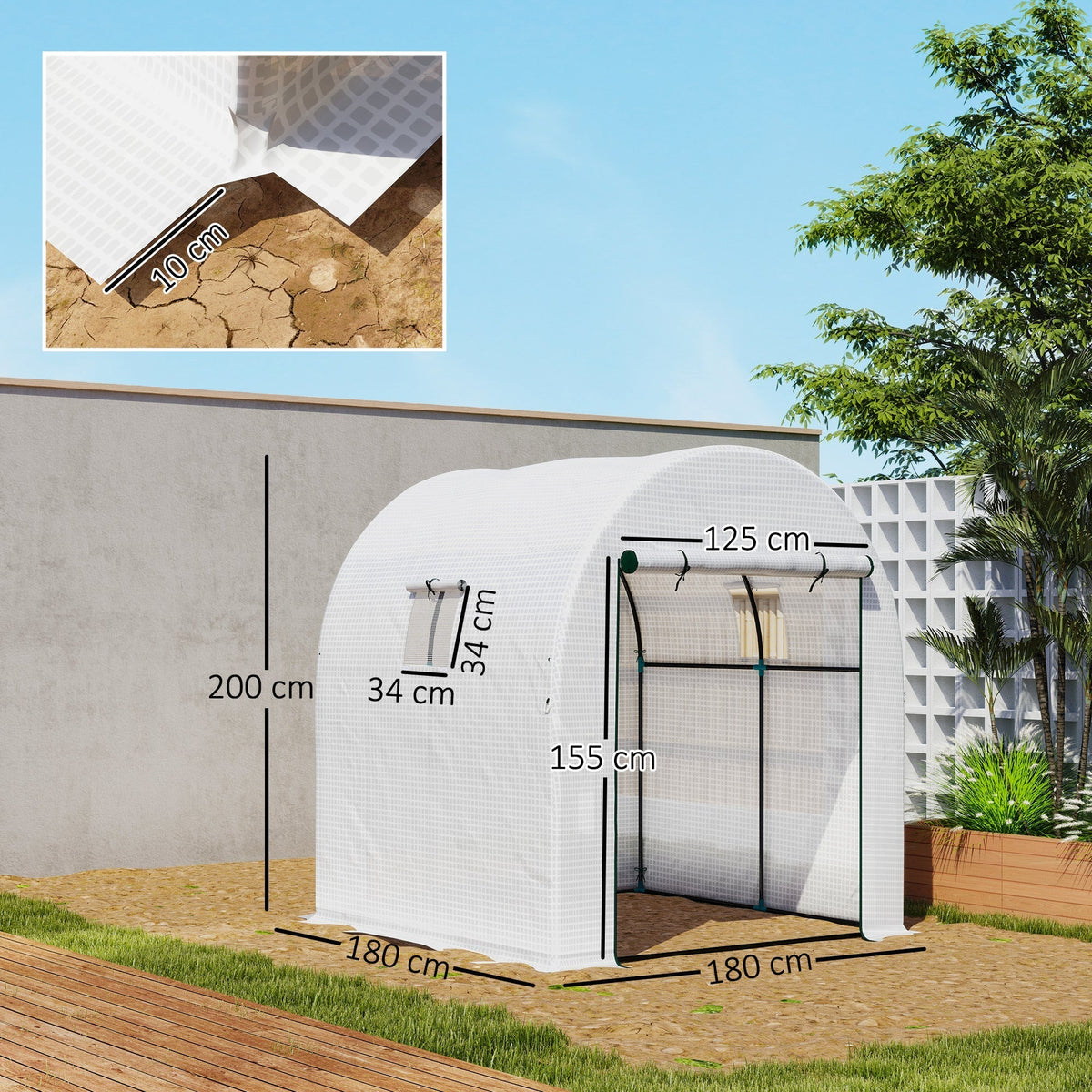 Outsunny 180 x 180cm Walk-In Polytunnel Greenhouse - White