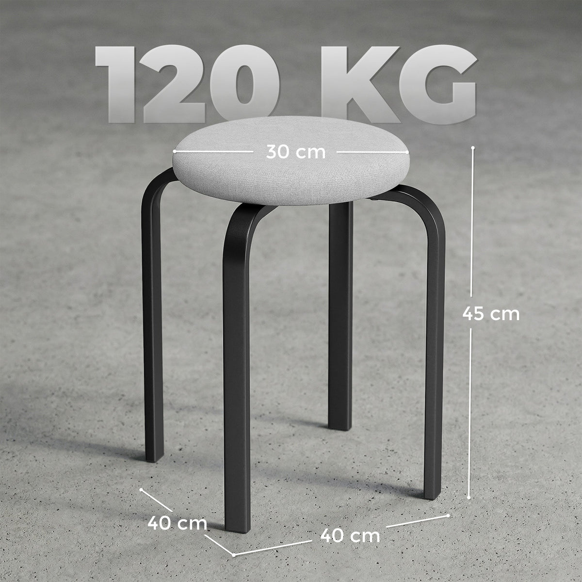 HOMCOM Stackable Stools Modern Cushioned Round Backless Stools Set of 4 Kitchen Dining Room Grey