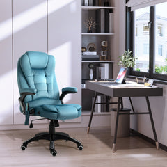 Vinsetto Massage Recliner Chair Heated Office Chair with Six Massage Points Velvet-Feel Fabric 360 Swivel Wheels Blue
