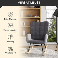 HOMCOM Living Room Furniture Set, Wingback Rocking Chair and Two Nesting Coffee Tables, White and Dark Grey