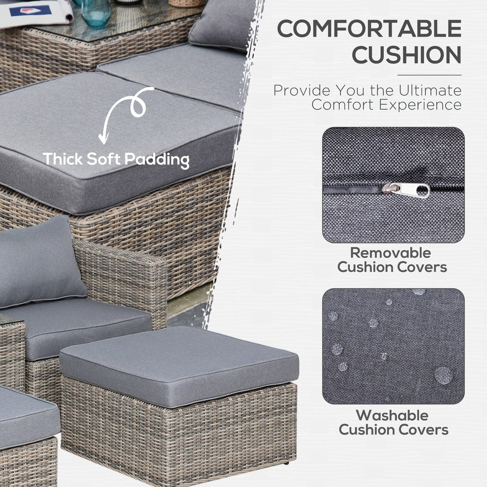 Outsunny 5 Piece Rattan Garden Furniture Set w/ 10cm Thick Cushions, Aluminium Frame Wicker Outdoor Balcony Sofa Set with