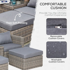 Outsunny 5 Piece Rattan Garden Furniture Set w/ 10cm Thick Cushions, Aluminium Frame Wicker Outdoor Balcony Sofa Set with