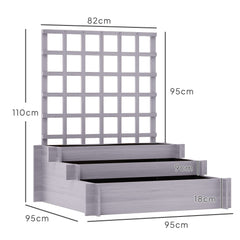 Outsunny 3 Tier Garden Planters with Trellis for Vine Climbing, Wooden Raised Beds, 95x95x110cm, Grey