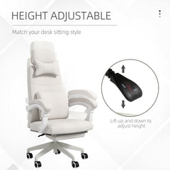 Vinsetto Linen-Look Office Chair, with 160 Reclining Back and Footrest - White