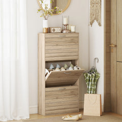 HOMCOM 12-Shoe Flip Drawer Storage Cabinet - Brown Wood-Effect