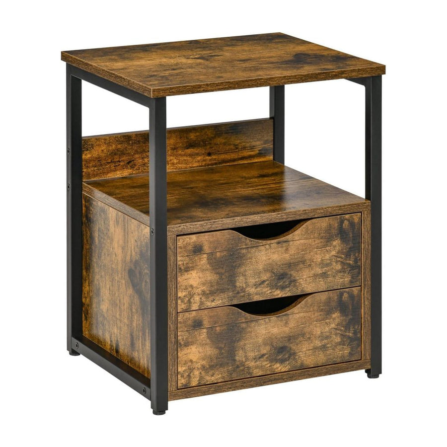 HOMCOM Industrial Side Table with Drawer, Sofa Table, Bedside Cabinet with Storage Shelf, Slim Nightstand for Living Room