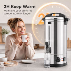 HOMCOM 24L Catering Urn, 2500W Stainless Steel Hot Water Boiler Dispenser with Thermostat, Keep Warm Function and Easy Pour Tap