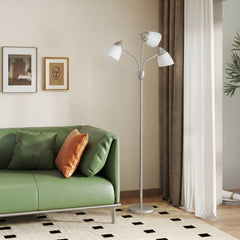 HOMCOM Arc Tree Floor Lamp with 3 Adjustable Rotating Lights, Industrial Standing Lamp with Steel Frame, Silver Tone