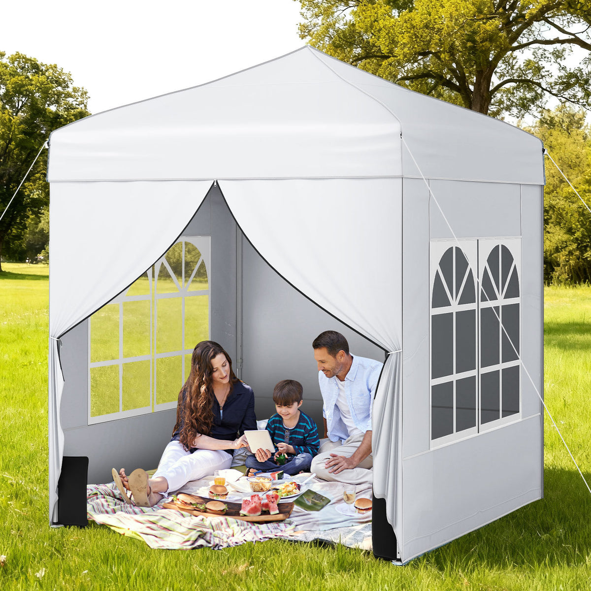 6.5 x 6.5 FT Pop up Canopy Tent Outdoor Patio Commercial Sunshade Shelter with 4 Sidewalls-White