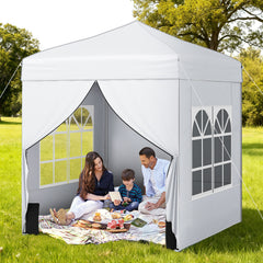 6.5 x 6.5 FT Pop up Canopy Tent Outdoor Patio Commercial Sunshade Shelter with 4 Sidewalls-White