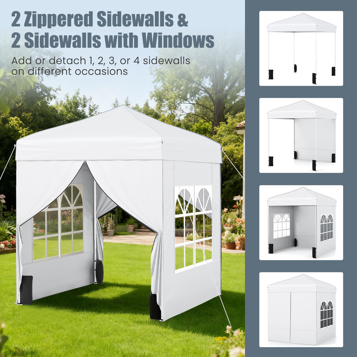 6.5 x 6.5 FT Pop up Canopy Tent Outdoor Patio Commercial Sunshade Shelter with 4 Sidewalls-White