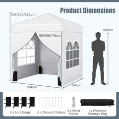6.5 x 6.5 FT Pop up Canopy Tent Outdoor Patio Commercial Sunshade Shelter with 4 Sidewalls-White