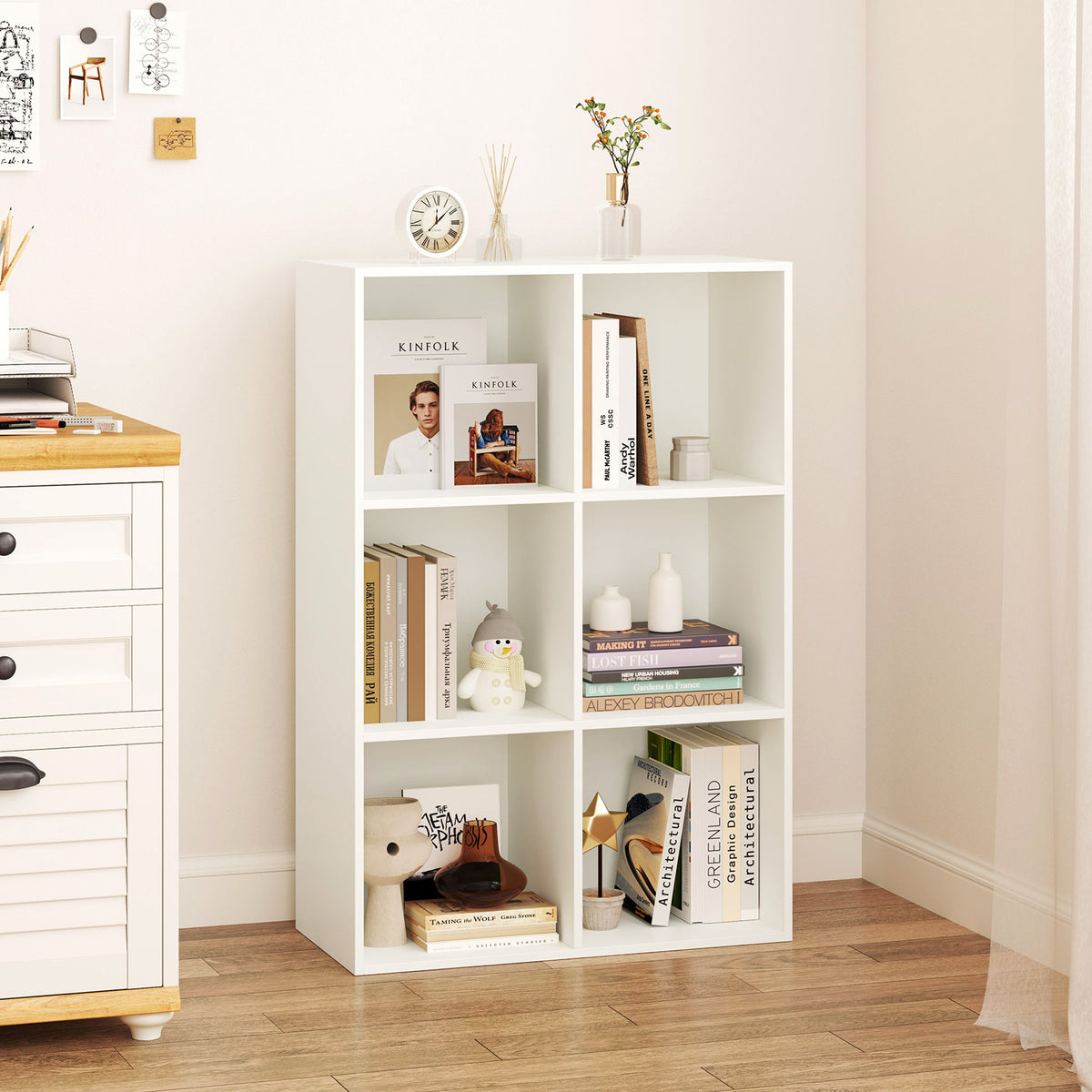 6-Cube Bookcase 3-Tier Storage Organizer with Anti-Tipping Kits for Living Room Study-White