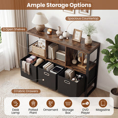 6 Cube Storage Organizer with 3 Storage Bins Sturdy Metal Frame and 3 Open Shelves-Rustic Brown
