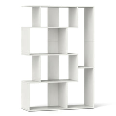 The white geometric bookcase shown empty, highlighting its open cube structure