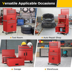 6-Drawer Rolling Tool Chest with Universal Wheels and Hooks-Red-M
