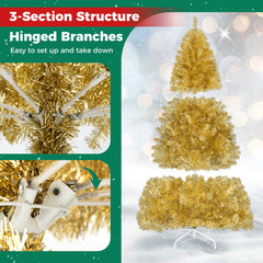 6 FT Artificial Christmas Tree with 1034 Branch Tips and Shimmering Leaves for Party-Golden