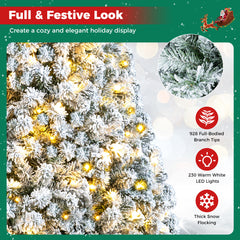 6 FT Snow-Flocked Artificial Christmas Tree with 230 Warm White LED Lights and 928 Branch Tips-Green